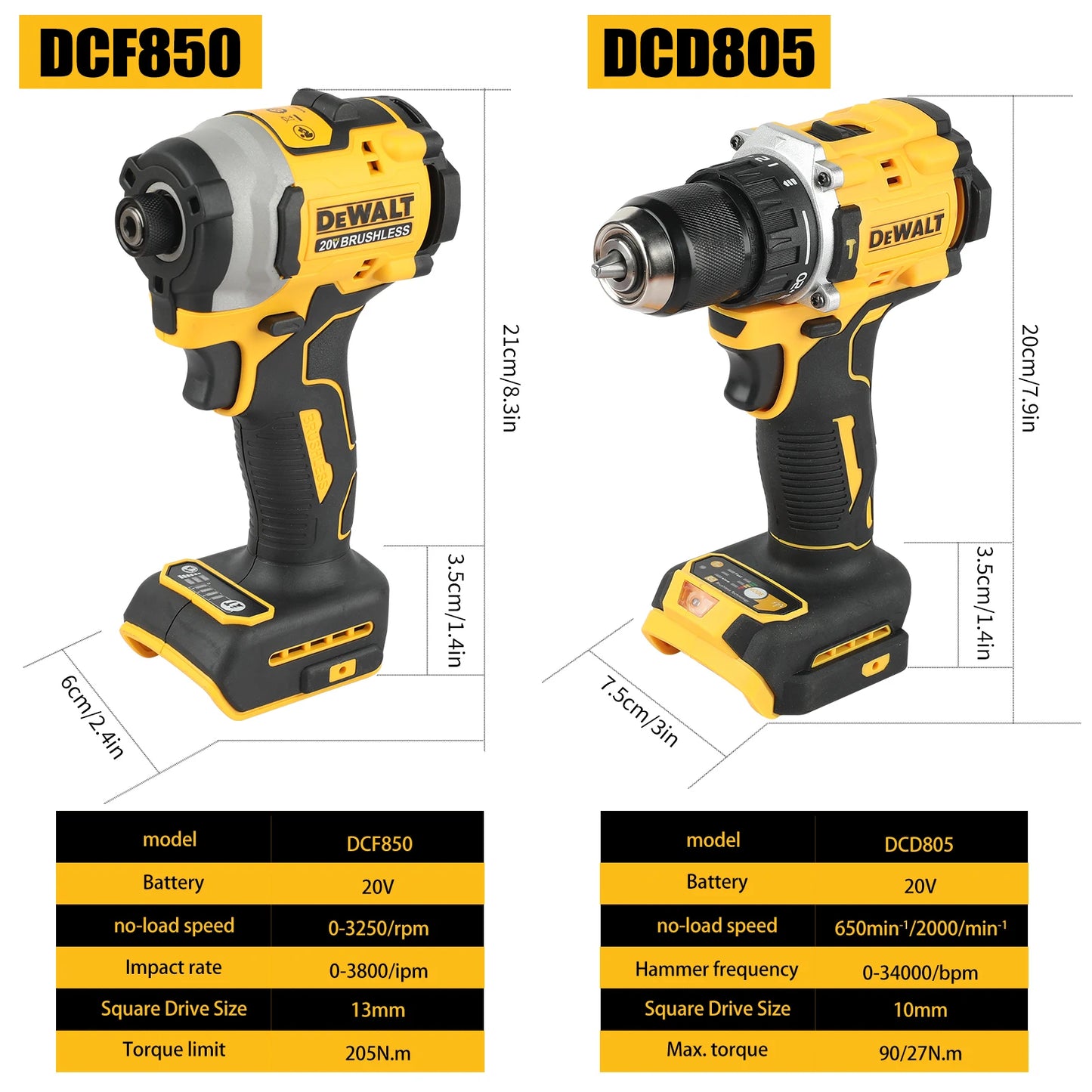 DeWalt DCD805 & DCF850 Brushless Electric Drill & Impact Driver Kit