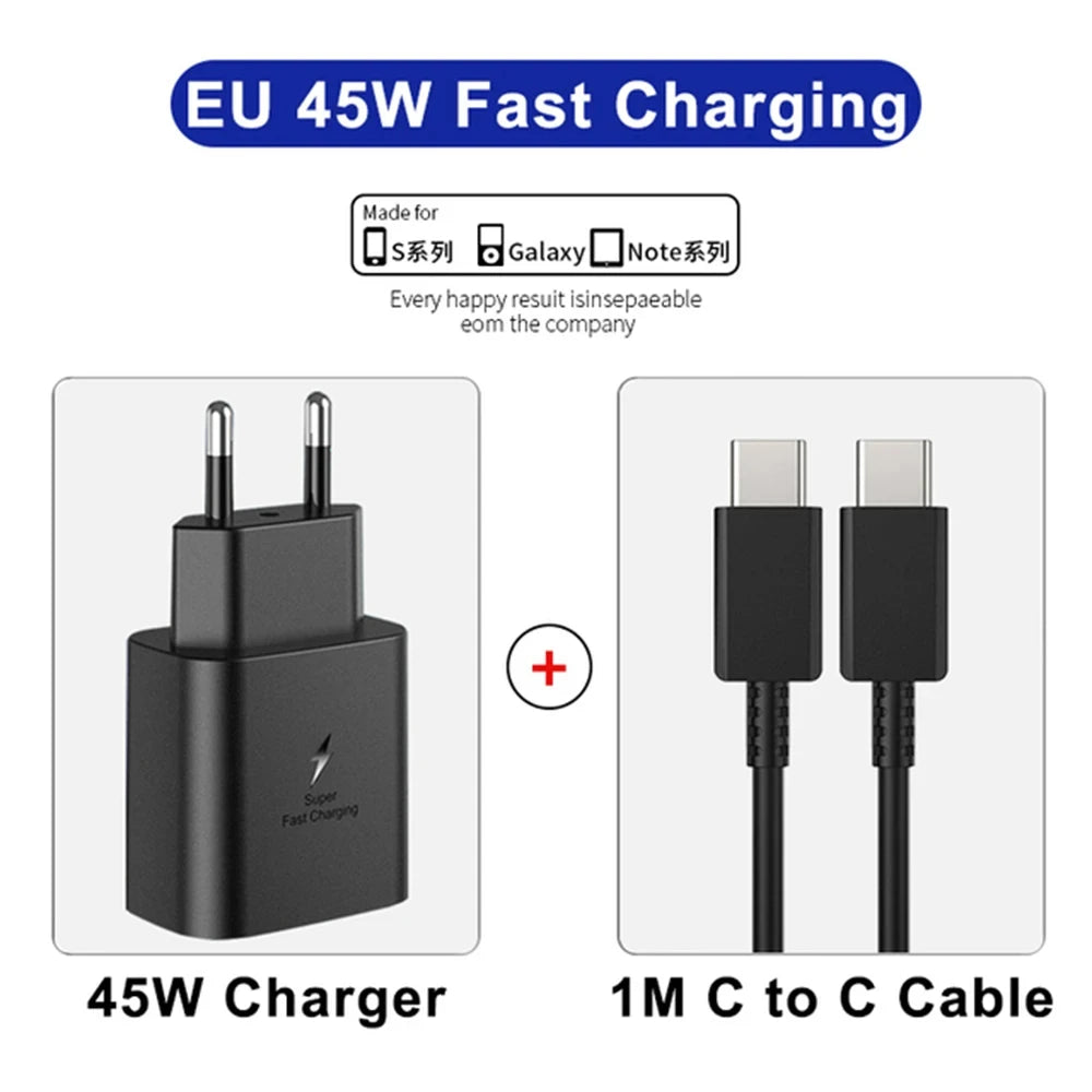PD25/PD45W Super Fast USB-C Charger – Dual USB-C Cable Set for Samsung Phones