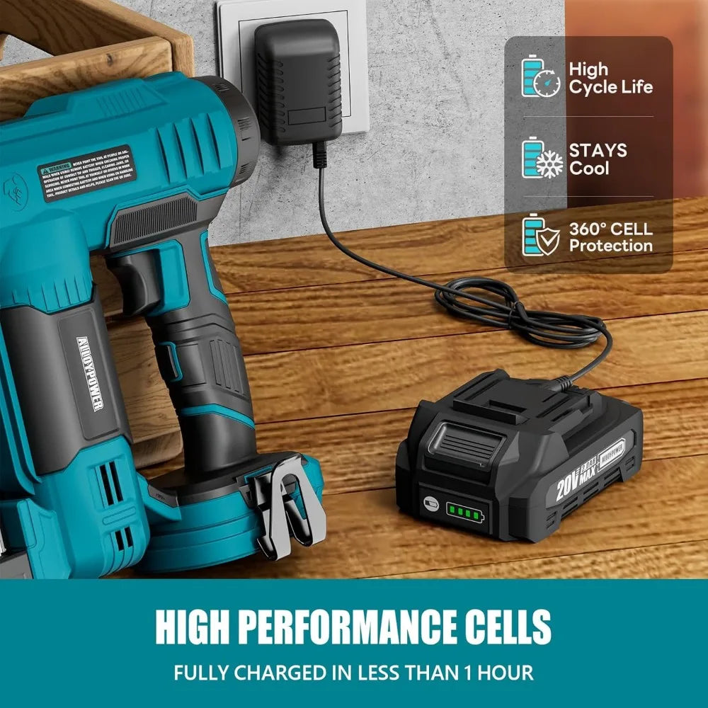 ALLOYPOWER 2-in-1 Cordless Brad Nailer & Stapler – 2.0Ah Battery + Nails & Staples