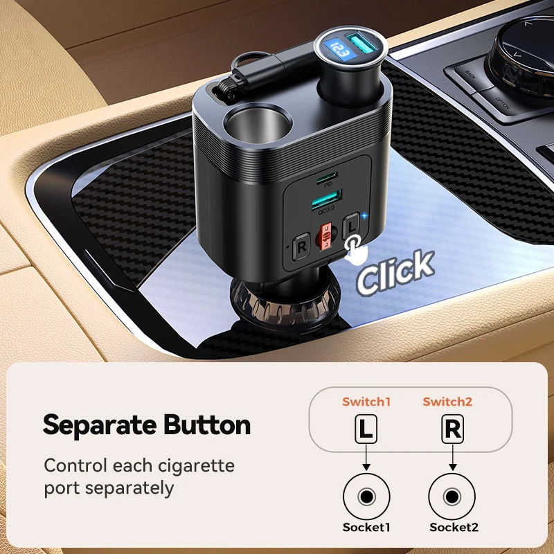 Joyroom 140W Retractable Car Charger 5 in 1 Fast Charging Car Charger Retractable Cable 2 USB Ports Car Charger Adapter JR-CCL03