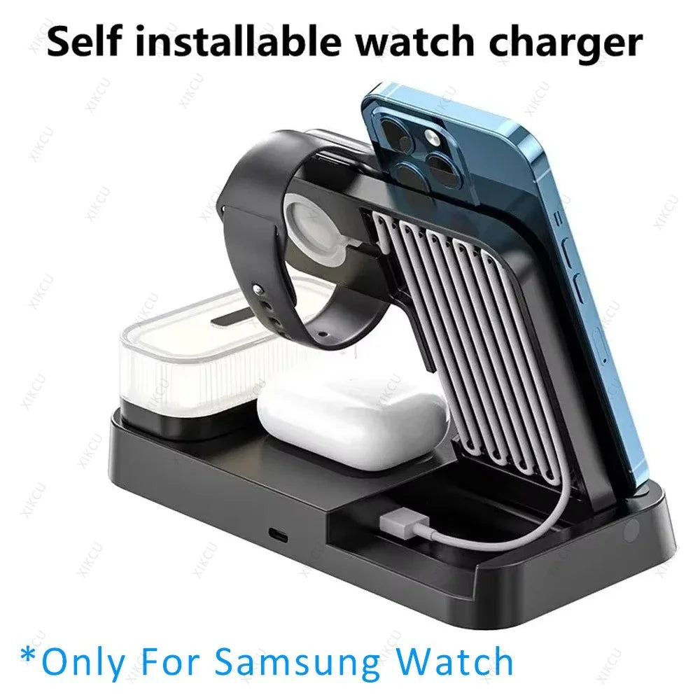 Foldable 6 in 1 Wireless Charger Dock Removable LED Light For Samsung S25 S24 S23 Galaxy Watch 7 6 5 4 Buds Pro 3 Fast
