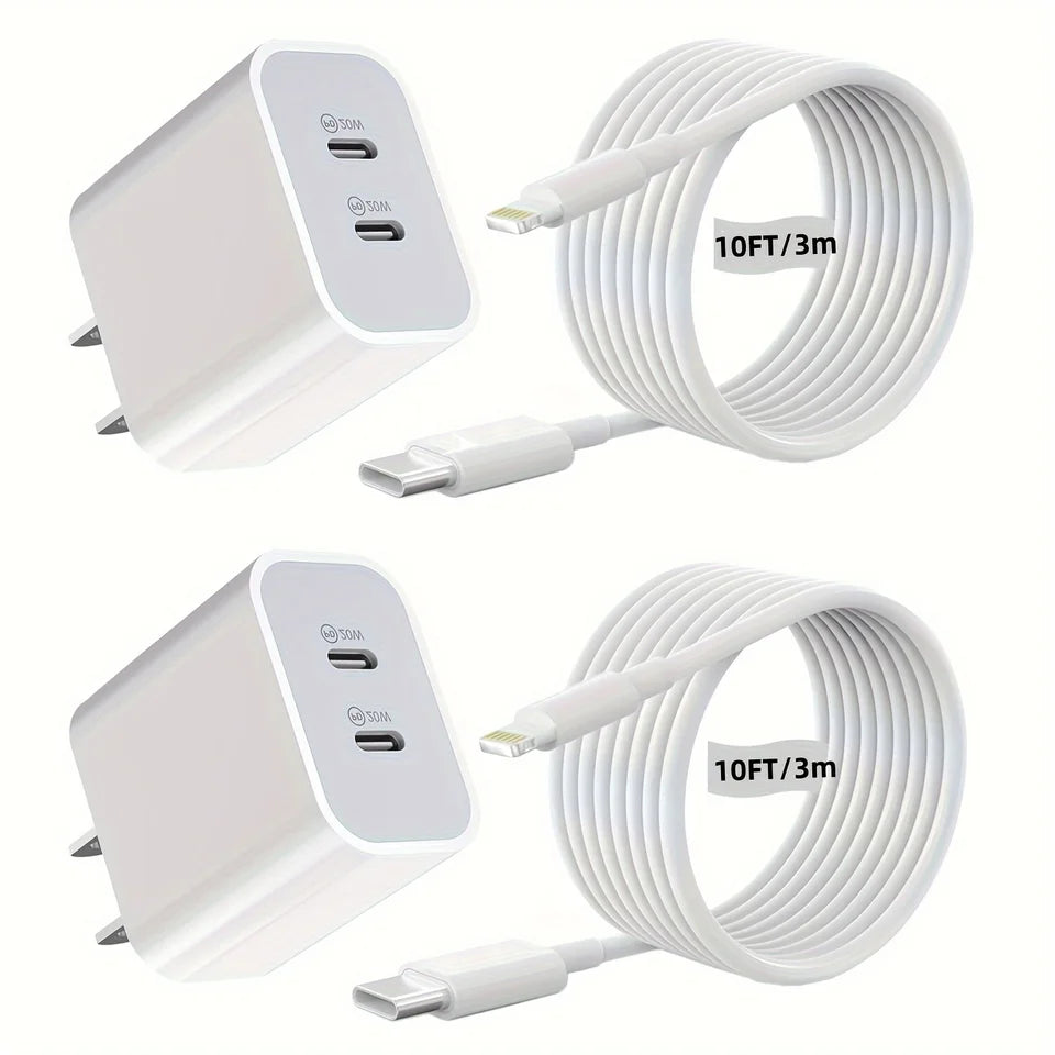 2Packs For IPhone Charger Fast Charging, 40W Dual USB C  With 10FT USB C Lightning Cable For IPhone14/13/12/11 Pro
