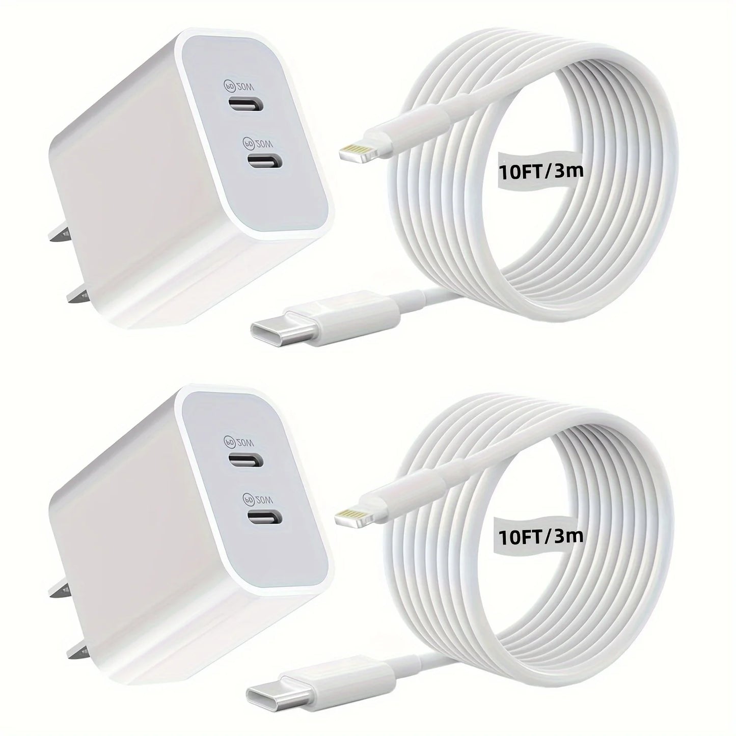 2Packs For IPhone Charger Fast Charging, 40W Dual USB C  With 10FT USB C Lightning Cable For IPhone14/13/12/11 Pro