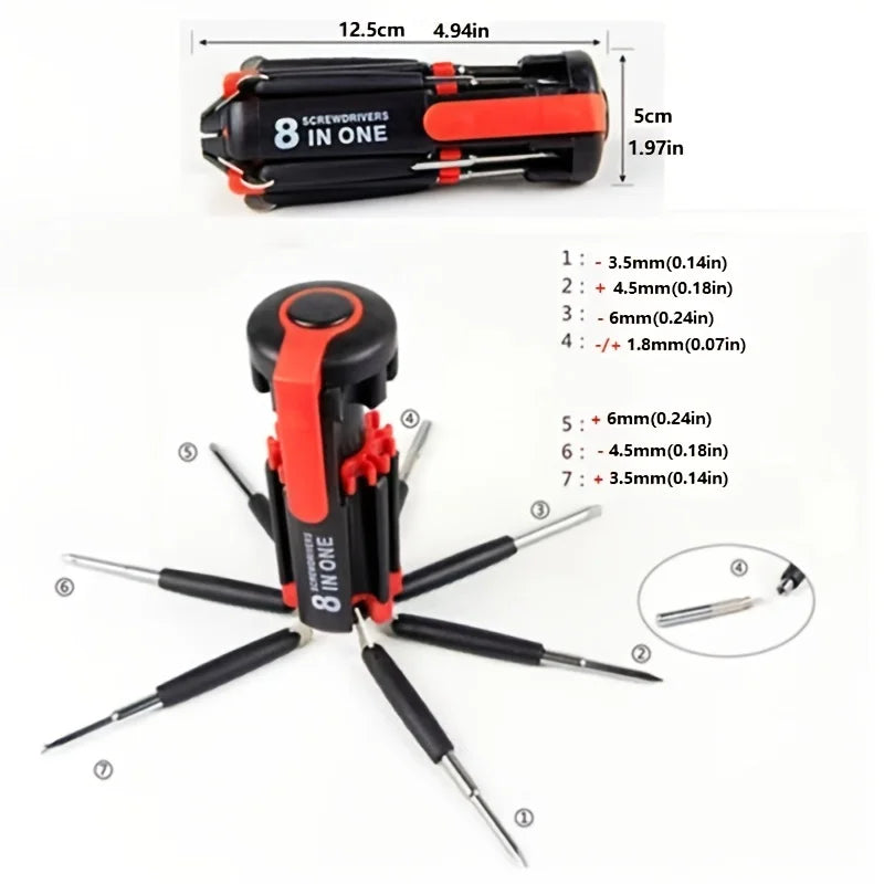 1PC 8 in1 multifunctional screwdriver with light, cross shaped, household industrial multi-purpose screwdriver