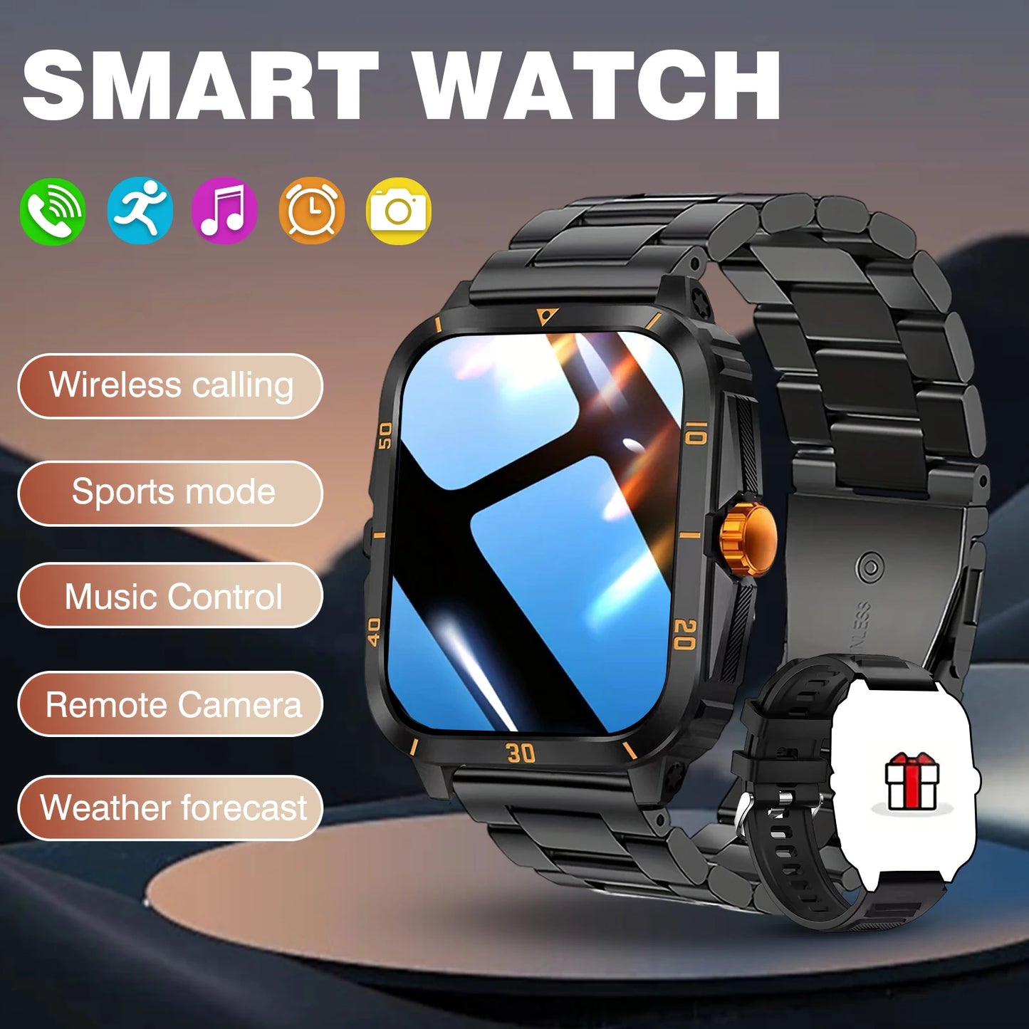2.01 Inch Full Touch Screen Smart Watch, Wireless Calls, Message Reminders, Weather Forecast, Suitable for iPhone/Android Phones