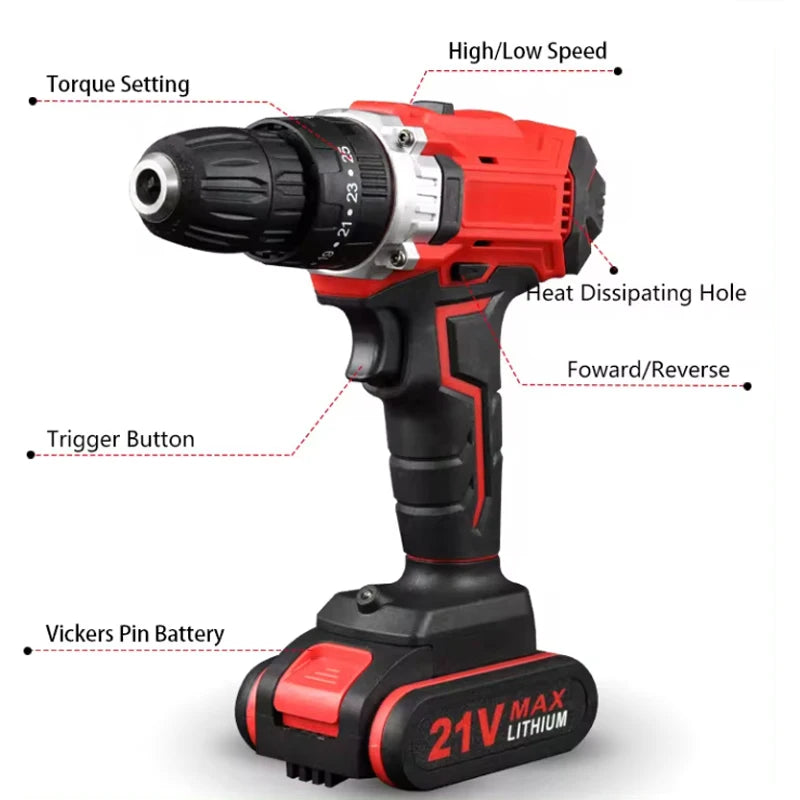 Charging hand DIY power tools 21V Electric cordless Screwdriver 2 features wireless hammer drill mini lithium battery