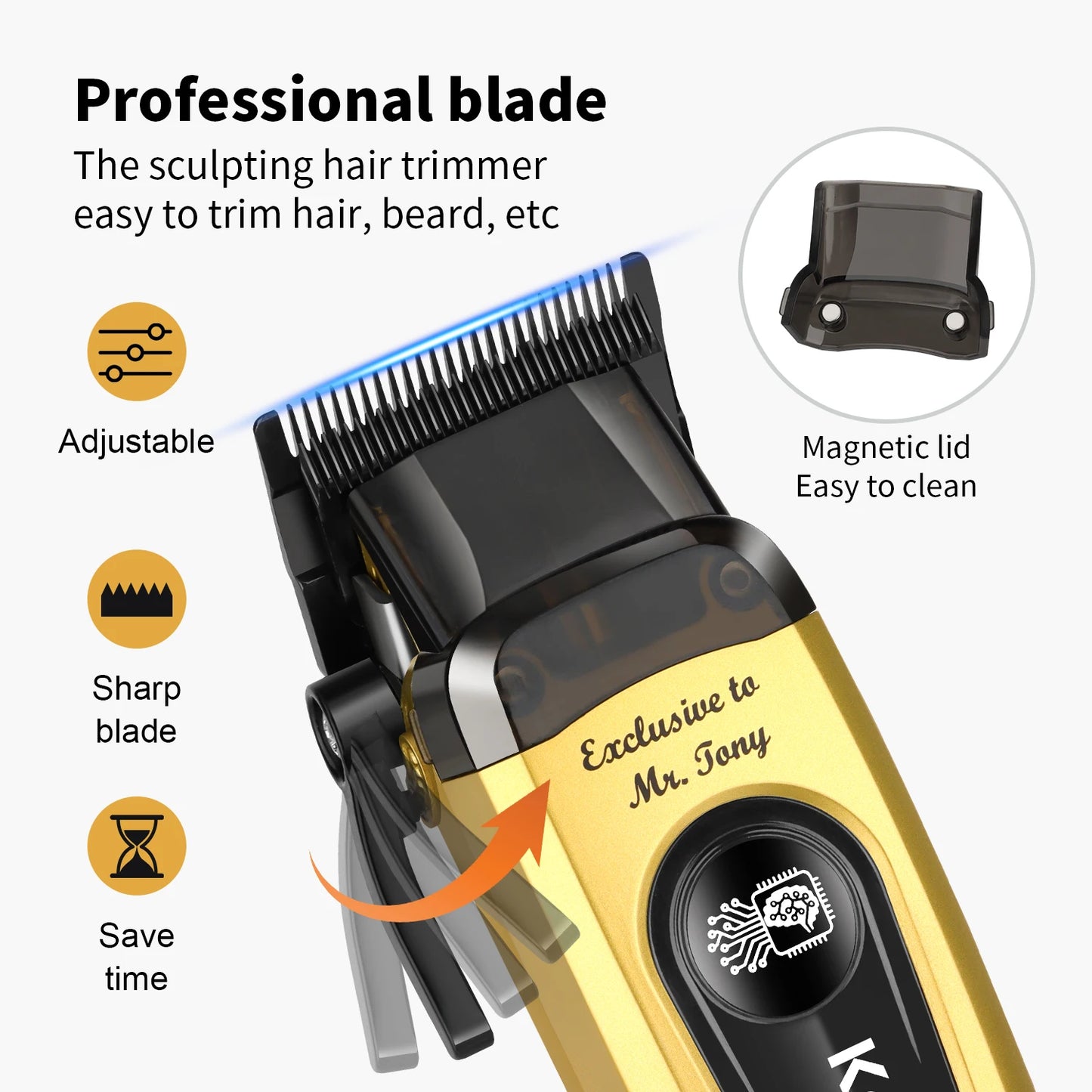Kemei KM-904 Professional Hair Clipper – 11500RPM, Brushless Motor, DLC Blade