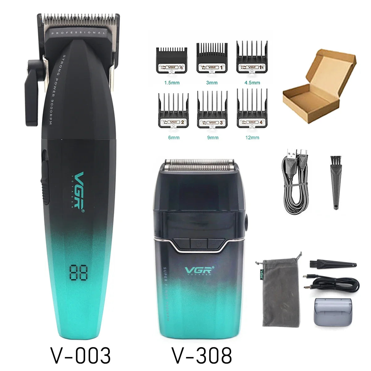 VGR Professional Hair Clipper Kit – DLC Blade, Full Metal Body, LED Display