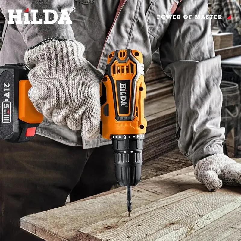 HILDA 12V 16.8V 21V  Drill Electric Screwdriver Mini Wireless Power Driver DC Lithium-Ion Battery Power Tools