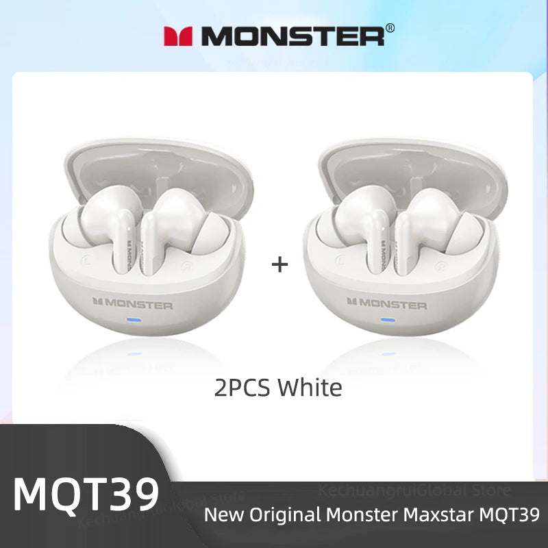 Monster MQT39 Wireless Bluetooth 6.0 Earphones TWS Hifi Stereo XNoise Reduction Gaming Sports With Mic