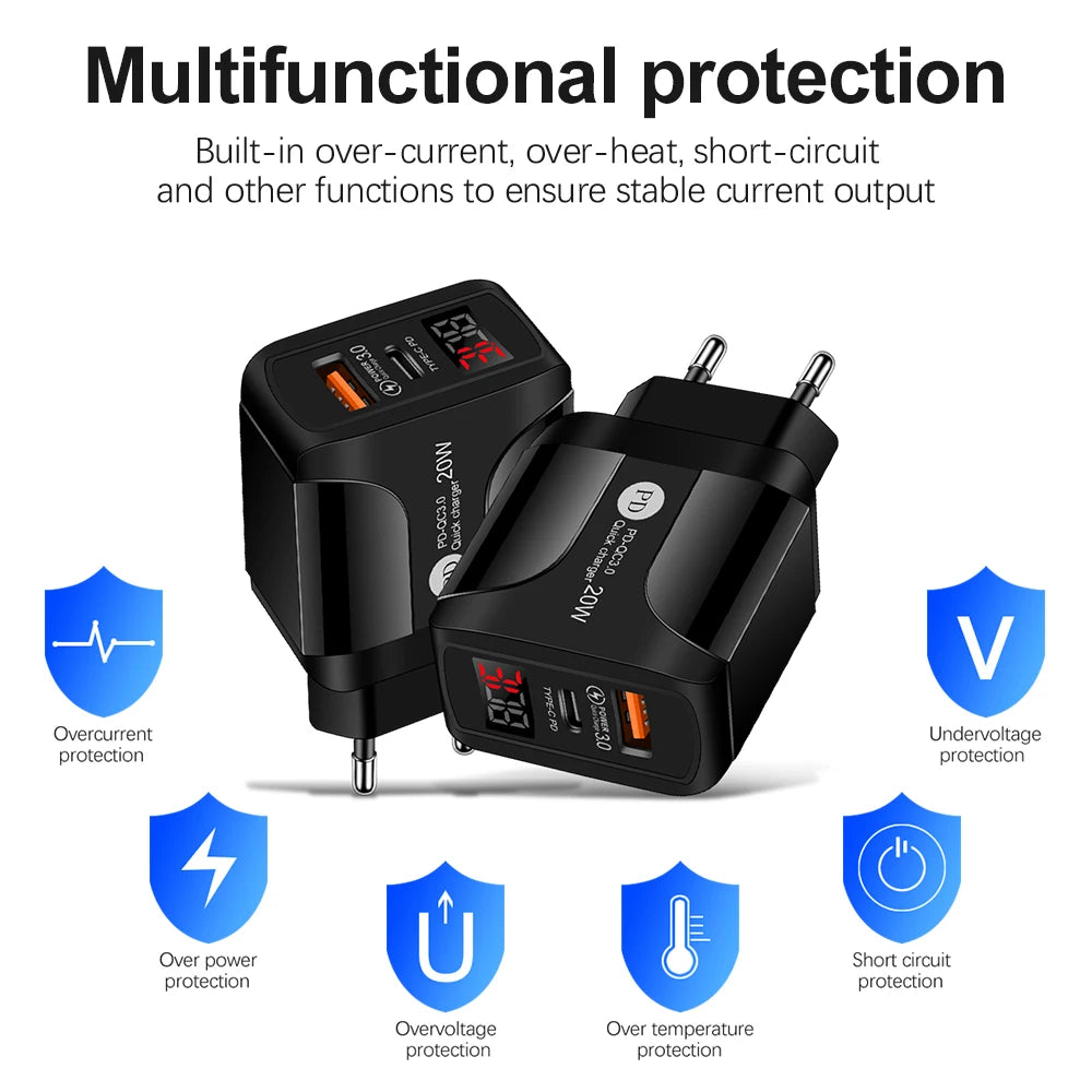 PD 20W USB Charger Fast Type C Mobile Phone QC 3.0 For Iphone 14 15 Huawei Xiaomi Samsung USB