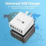 55W PD USB Charger 6 Ports Fast Charging Travel For iPhone Samsung Huawei Xiaomi Mobile Phone Quick 3.0
