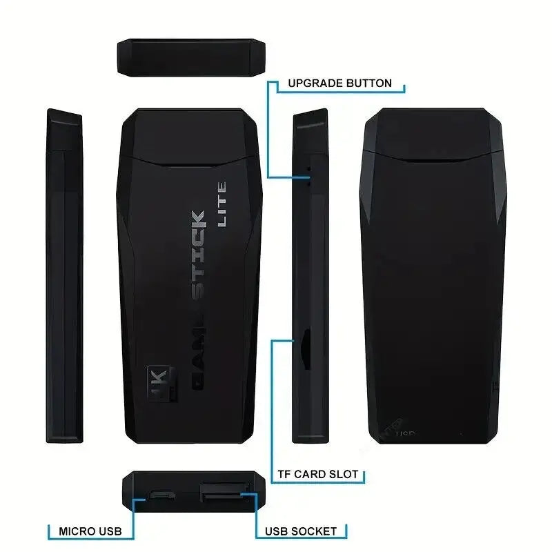 Retro M8 Wireless Game Console Stick – 4K, 20,000 Emulators, 9 Built-in Games, PS1 Compatible