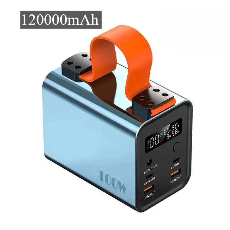 120000mAh 100W Fast Power Bank Portable USB C PD QC DC Large Capacity External Battery For iPhone Samsung Xiaomi Laptop