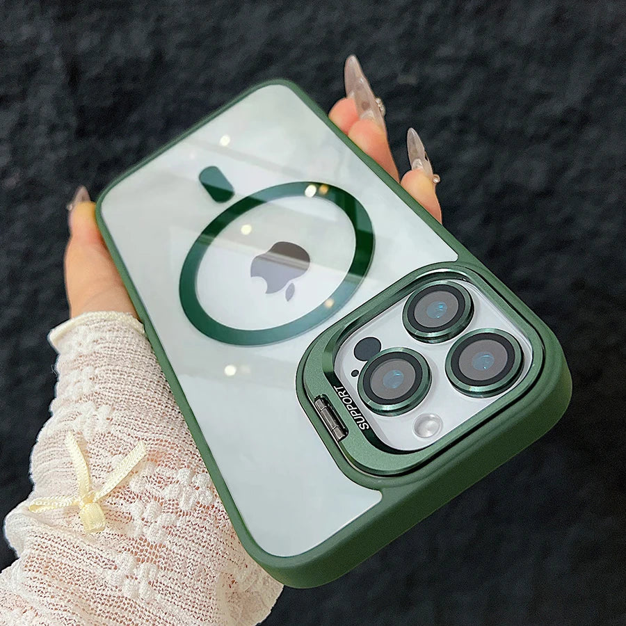 Luxury Magnetic Shockproof Phone For iPhone 17 15 16 14 13 12 11 Pro Max For Magsafe Funda Stand Glass Lens Cover