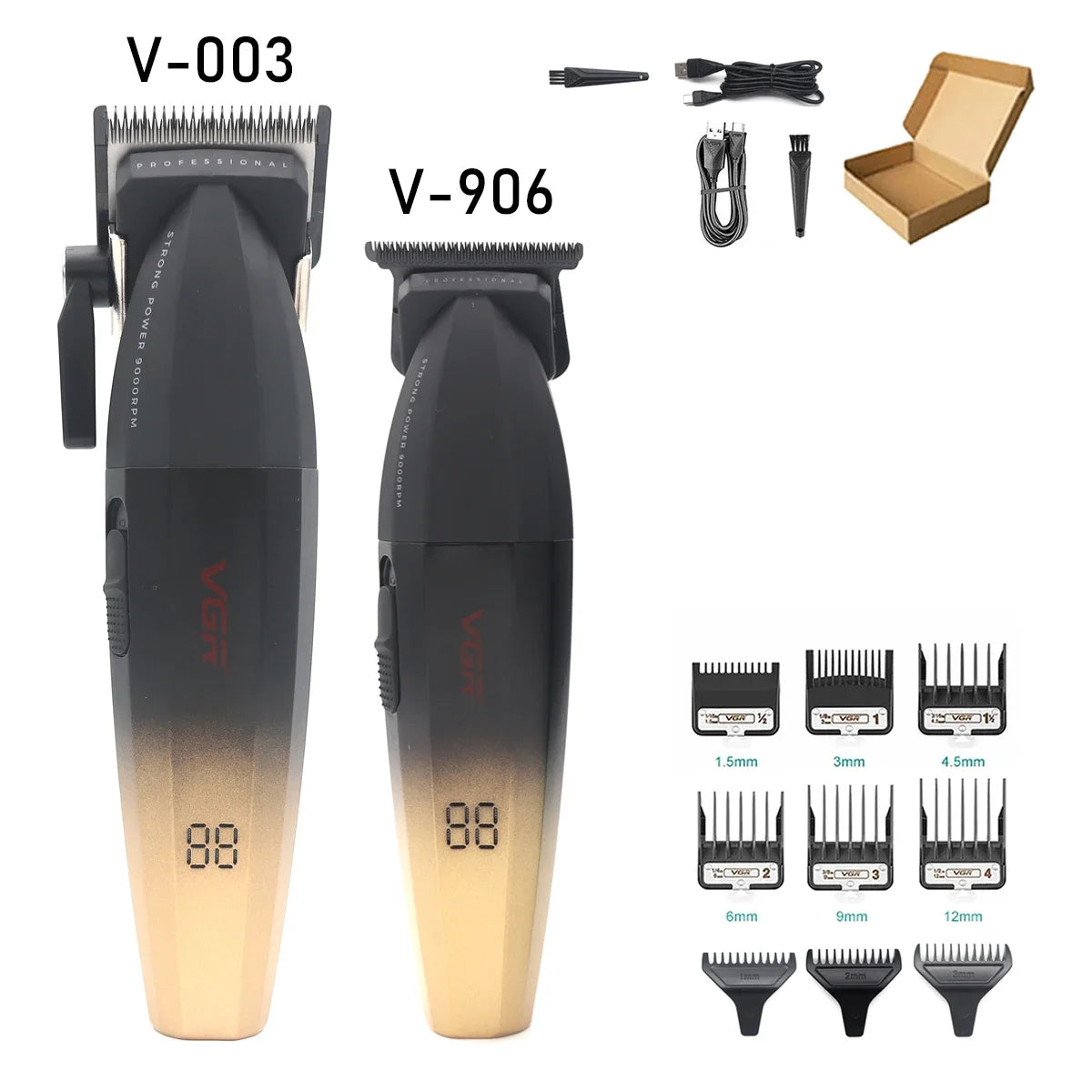 VGR Professional Hair Clipper Kit – DLC Blade, Full Metal Body, LED Display