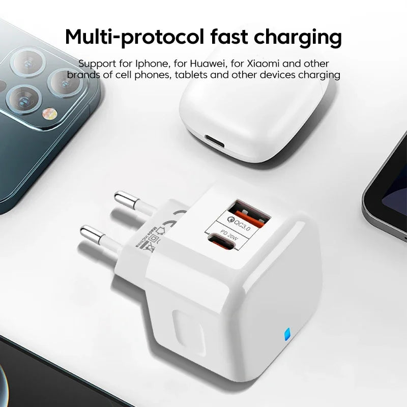 PD 20W USB Type C Fast Charger Phone Quick For iPhone Samsung Xiaomi Huawei Wall EU/US/UK Plug