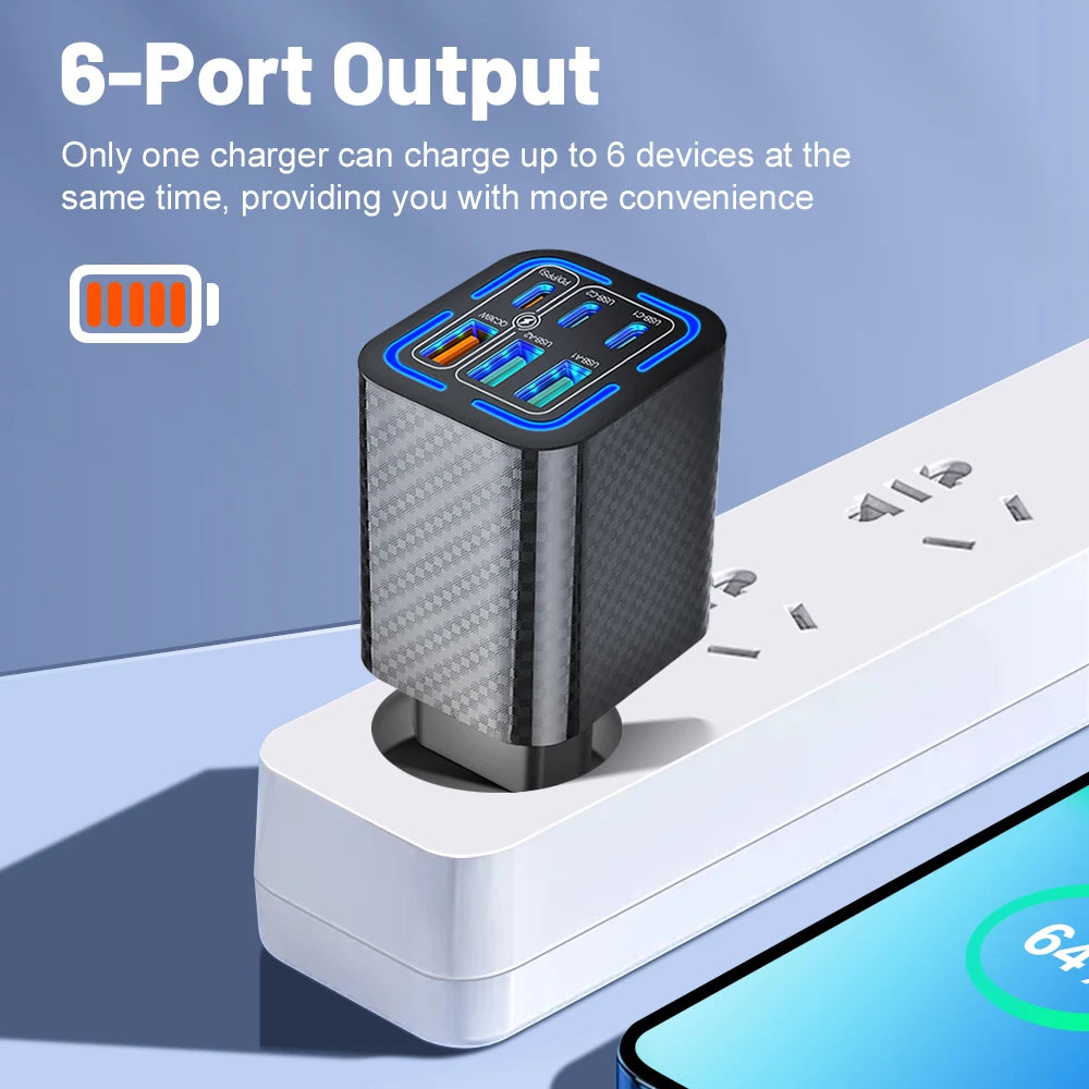 3PD+3USB 100W Wall Charger – QC 3.0 Fast Charging Adapter for iPhone, Samsung, Xiaomi & Huawei