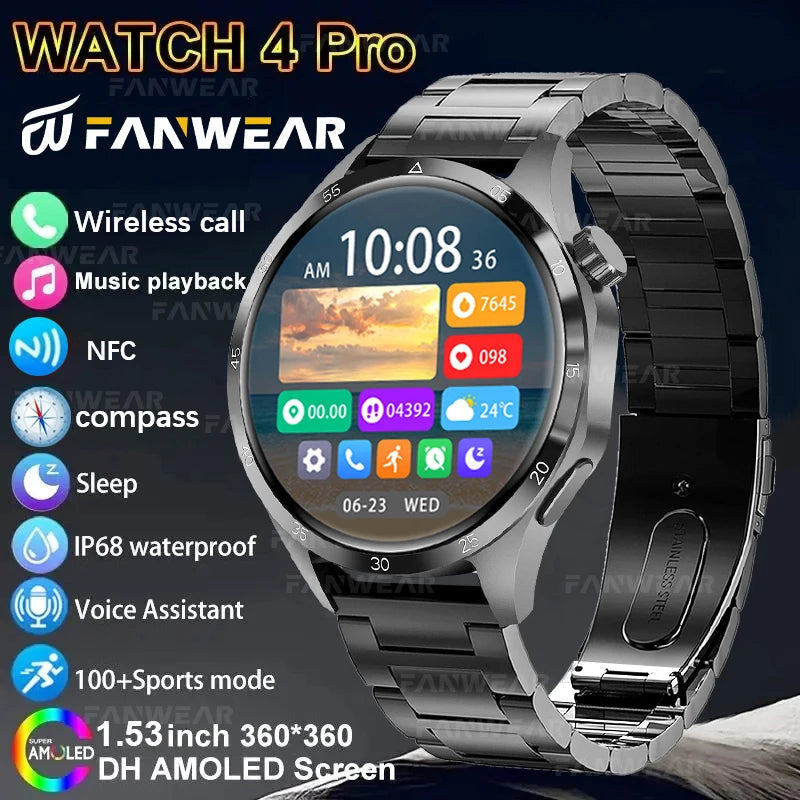 2025 new men's smart watch Bluetooth call AI voice 100+ sports mode ip68 waterproof heart rate monitoring NFC used in Huawei 4PR