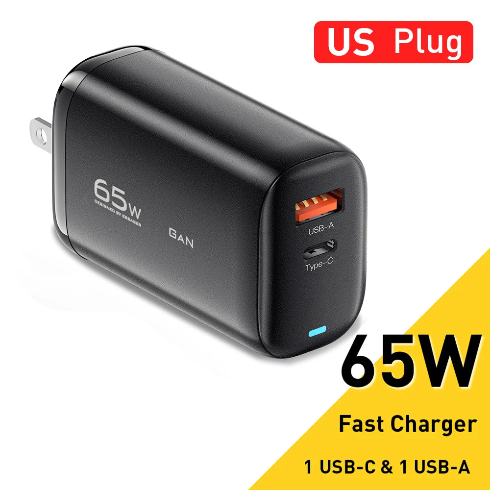 Essager 65W GaN USB Type C Charger For Laptop PPS 45W 25W Fast For Samsung Xiaomi Realme mobile iPhone15 14 13 Pro Phone