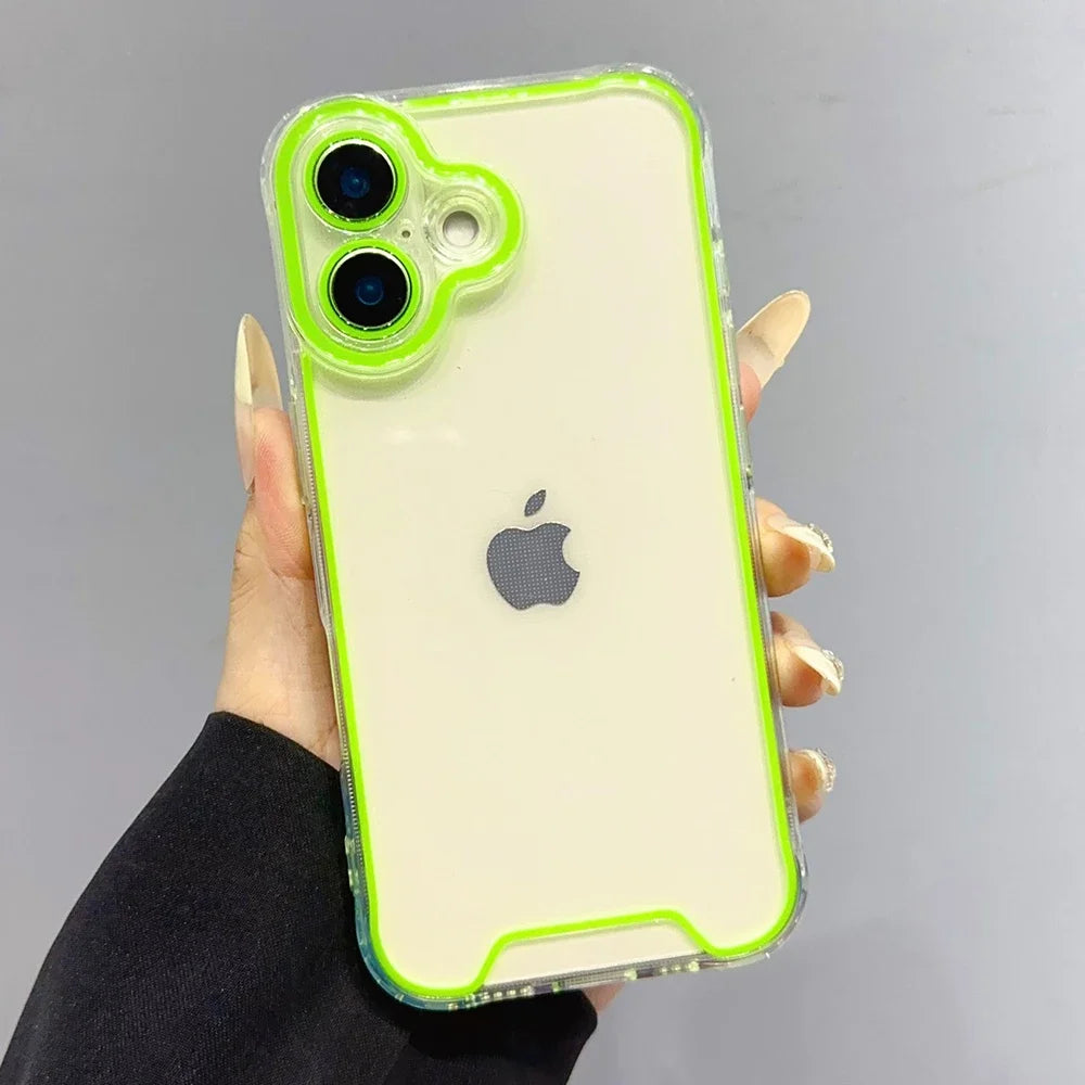 Luminous Neon Fluorescent Clear Phone For iPhone 16 Pro Max 15 14 13 12 11 Plus Camera Protection Soft Shockproof Cover