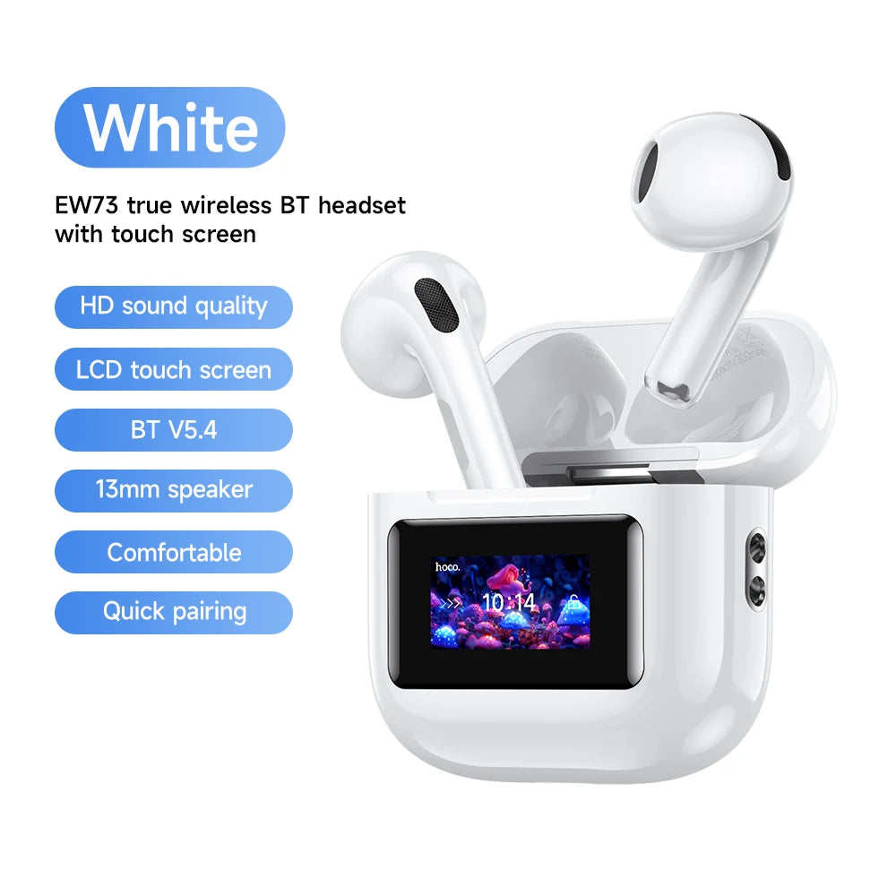 HOCO EW73 Wireless Bluetooth Headset with LED Touch Screen Semi In Ear with Charging Case Mic for Call Mini Earphone Headphones