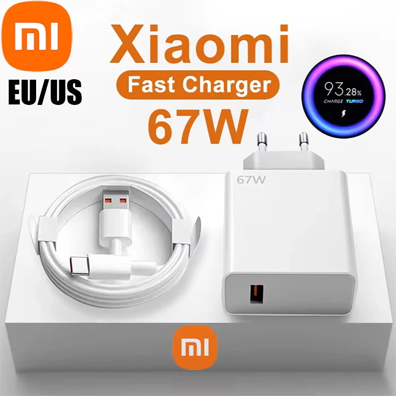 Xiaomi 67W USB Fast Charger for Xiaomi 14 13 12 11 10 Ultra Redmi Note 12T 13 Pro Turbo Quick Type C USB Cable