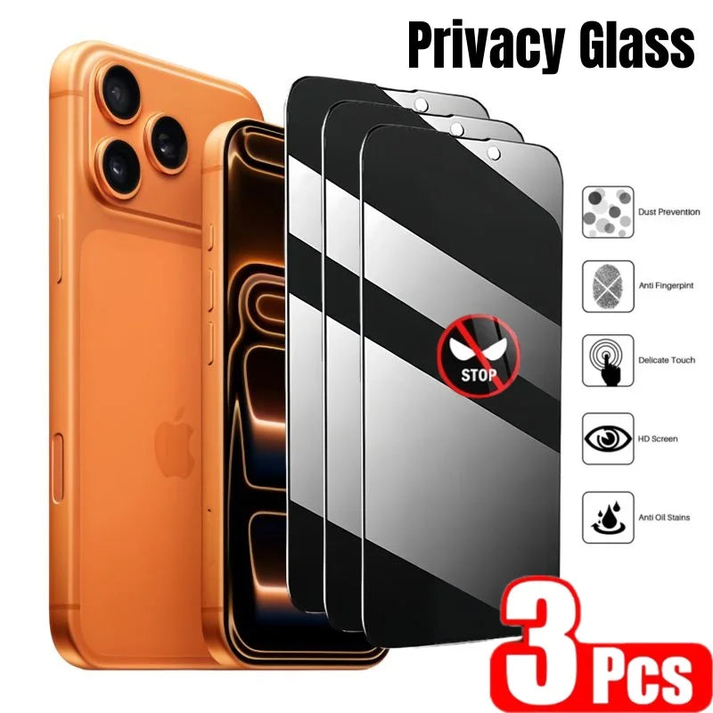 3PCS Privacy Tempered Glass For iPhone 17 Pro Max 17air 16 Pro Anti-spy Screen Protector Anti-peeping Glass for iphone 17pro