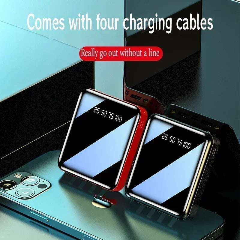 30000mAh Powerbank Mirror Digital Display Screen Built-In Cord Mobile Power Supply Compact External Battery For iphone Samsung