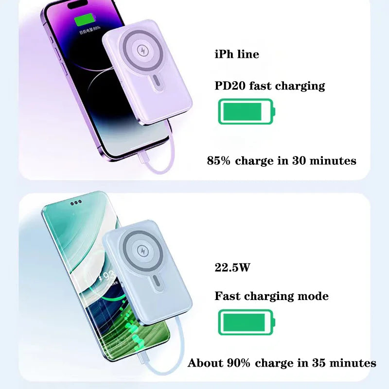 Wireless magnetic power bank 22.5W super fast charging 10000mAh suitable for watches, mobile , lightweight and thin