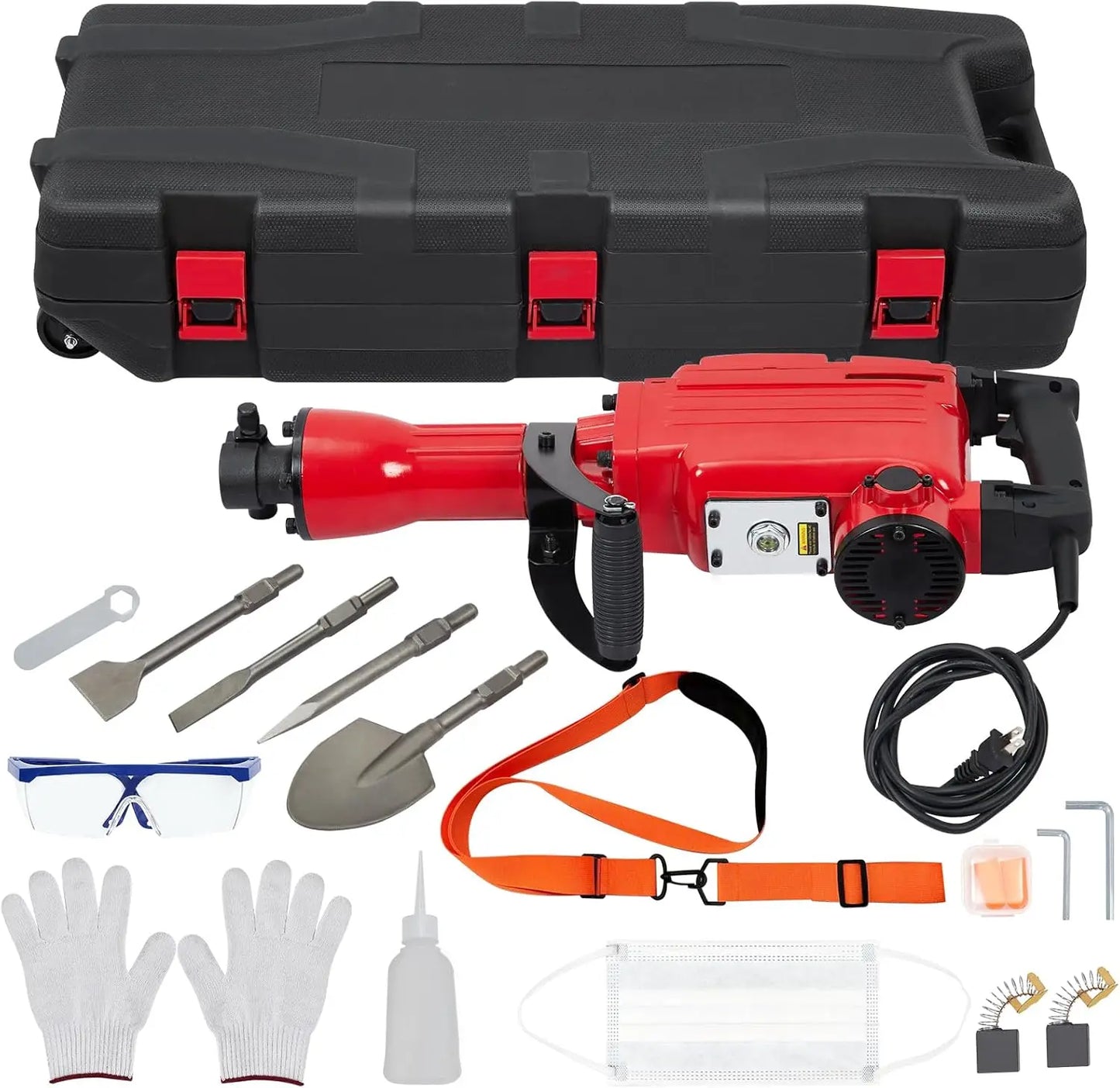 2200W Electric Demolition Jack Hammer Set – 4-Piece with Chisels & Tool Box