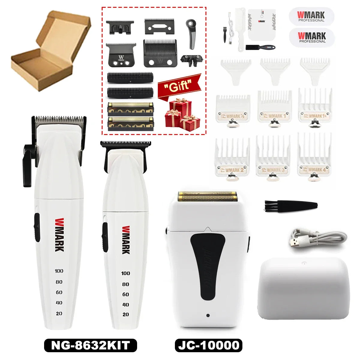 WMARK NG8632KIT & JUCAI JC10000 Professional Hair Clipper Set – DLC Blade, 10000RPM