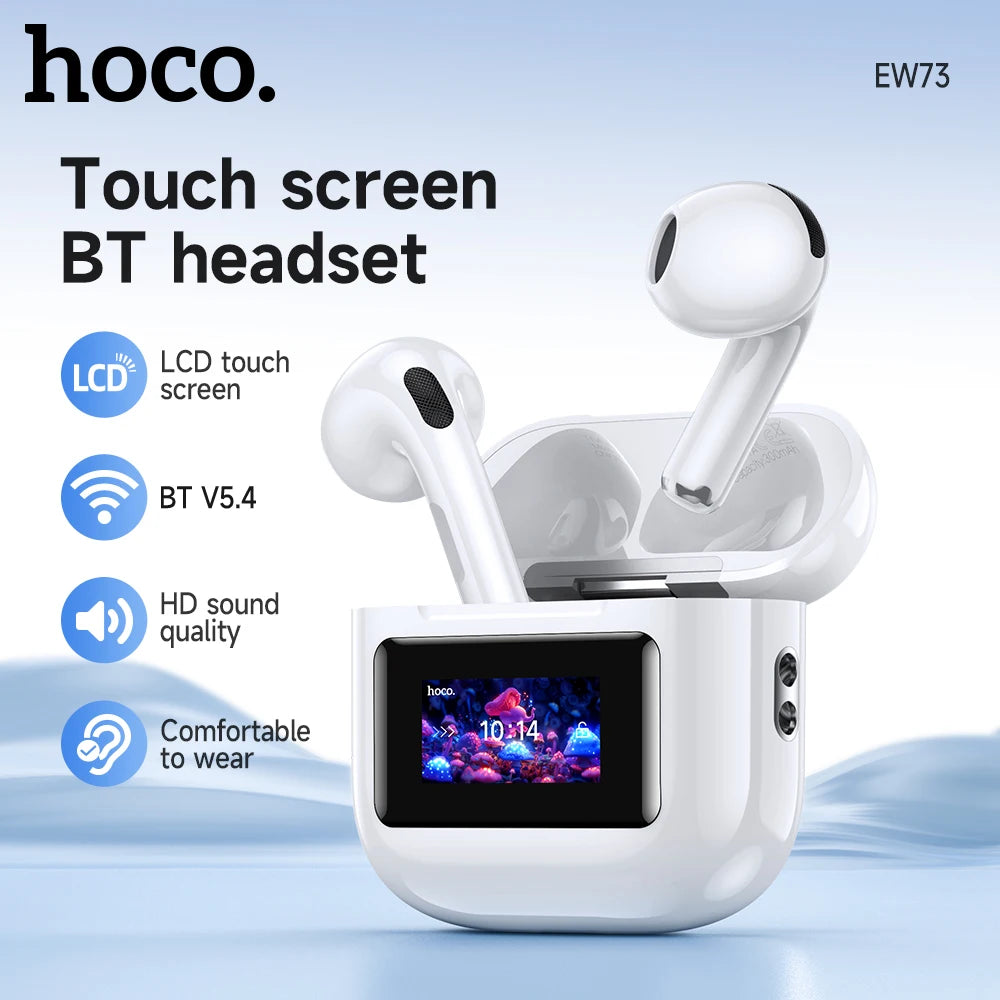 HOCO EW73 Wireless Bluetooth Headset with LED Touch Screen Semi In Ear with Charging Case Mic for Call Mini Earphone Headphones