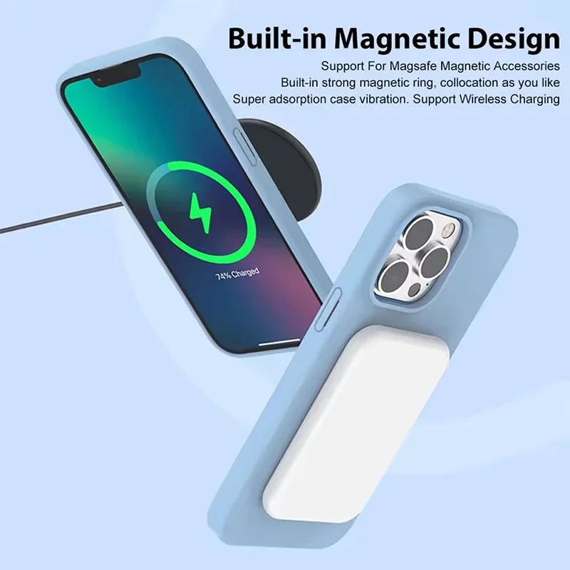 For Apple iPhone 16 15 14 13 Pro Max Plus For Magsafe Luxury Magnetic Liquid Silicone Case Shockproof Wireless Charge Soft