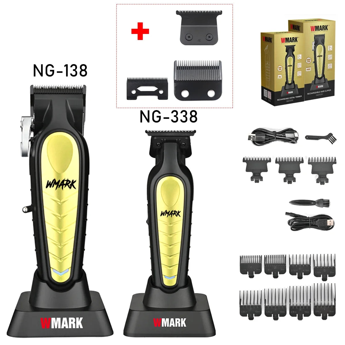 WMARK NG-138/NG-338 Professional Hair Clipper – DLC Blade, Base Charger, Finishing Machine