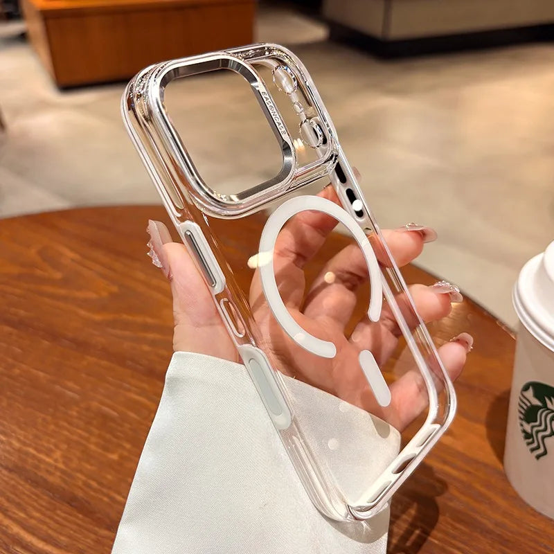Luxury Magnetic Wireless Charging Magsafe Case for iPhone 17 15 16 Pro Max Transparent Hard Acrylic TPU for iPhone Air