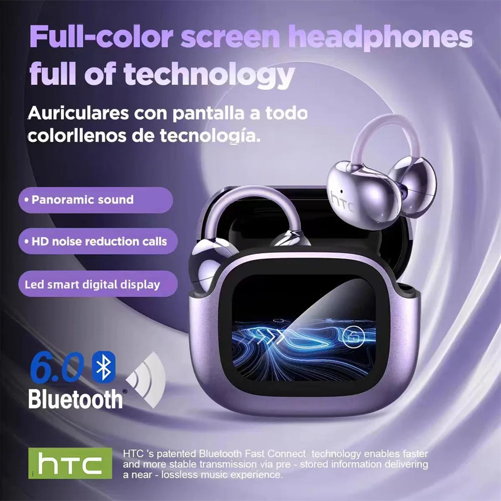 HTC NE32 Bluetooth V6.0 Ear Clip Earphones LCD Touch Screen AI Translator  Noise Reduction Wireless Sports