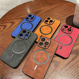 Luxury Wireless Charging Magnetic Cortex Leather Phone Case For iPhone 16 13 12 15 Pro Max 14 Plus 14Pro Shockproof Bumper