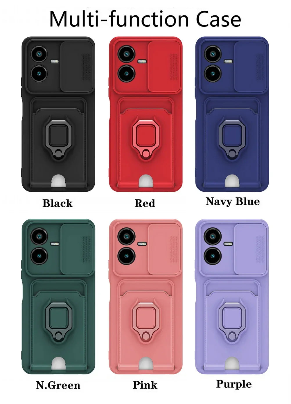 Sliding Camera Protection Case for VIVO Y36 Y27 Y17S Y22S Y35 Y16 Y72 Y53S Y20I Y12S Vehicle Magnetic Bracket Card Wallet Shell