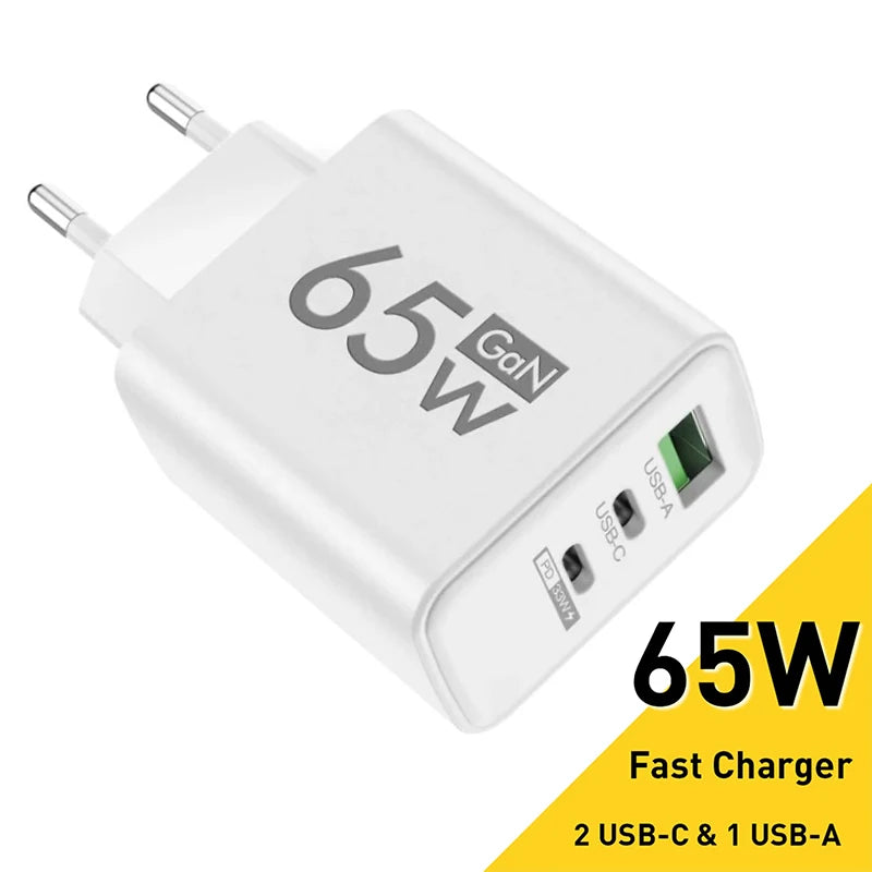GaN Fast Charging 65W USB Type C EU KR PD 3.0 Quick Wall For Phone For iPhone 15 Xiaomi Huawei Samsung