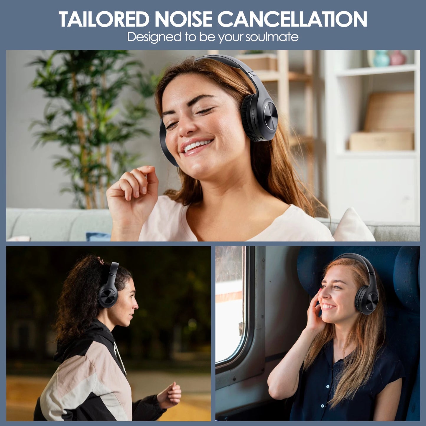 Siindoo JH-ANC923 Active Noise Cancelling Wireless Foldable Over-Bluetooth Headphones With Mic HiFi Stereo Deep Bass