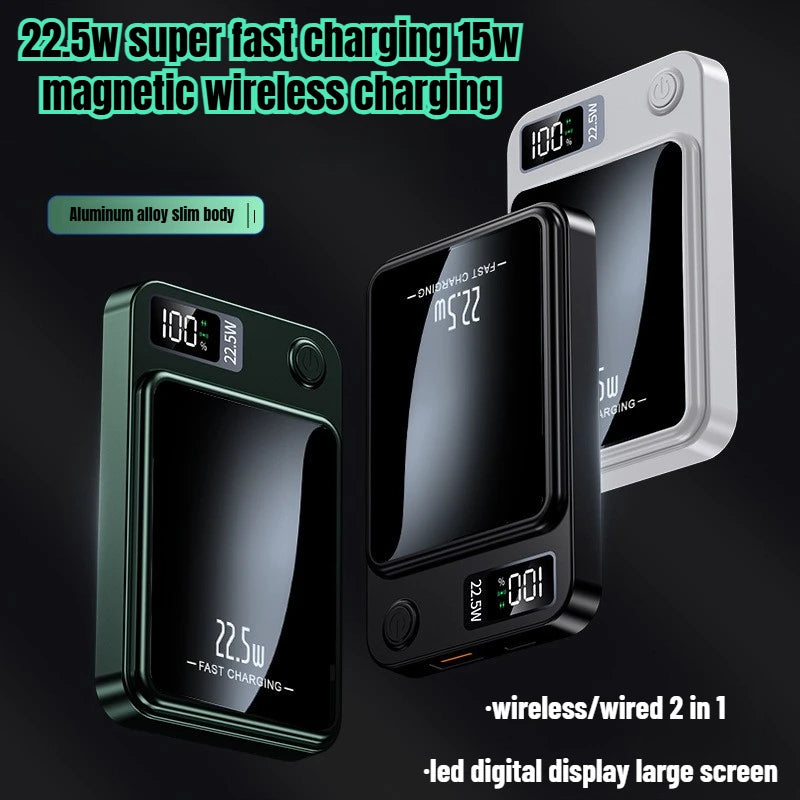 2025 New PD22.5W Super Fast Charging 10000 MAh Mini Ultra-thin Magnetic Wireless Power Bank Digital Display Mobile Power Supply