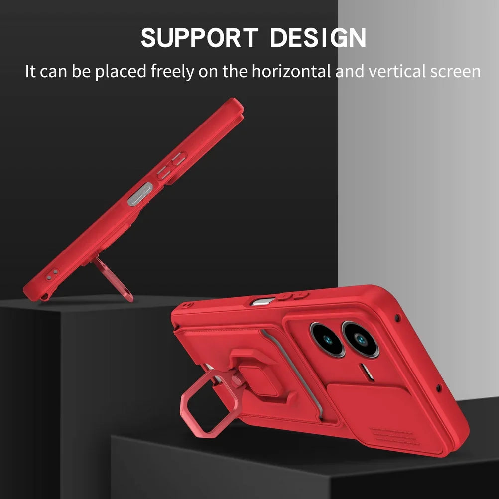 Sliding Camera Protection Case for VIVO Y36 Y27 Y17S Y22S Y35 Y16 Y72 Y53S Y20I Y12S Vehicle Magnetic Bracket Card Wallet Shell