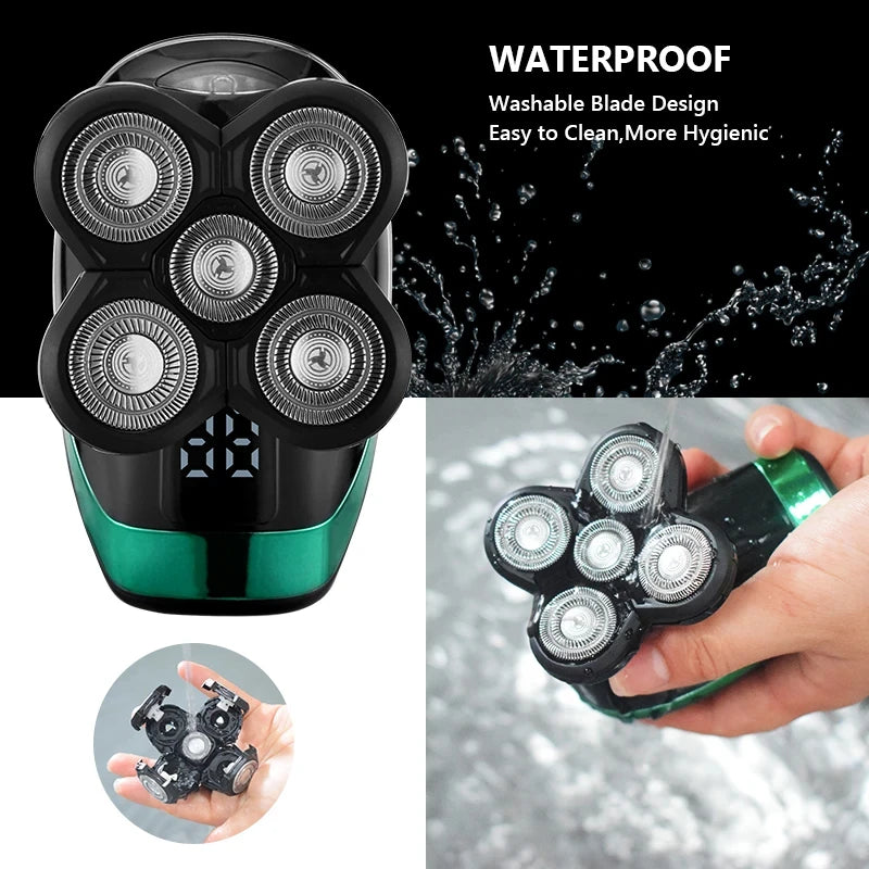 5-in-1 4D Men’s Electric Shaver – Rechargeable Bald Head Trimmer with Floating Heads