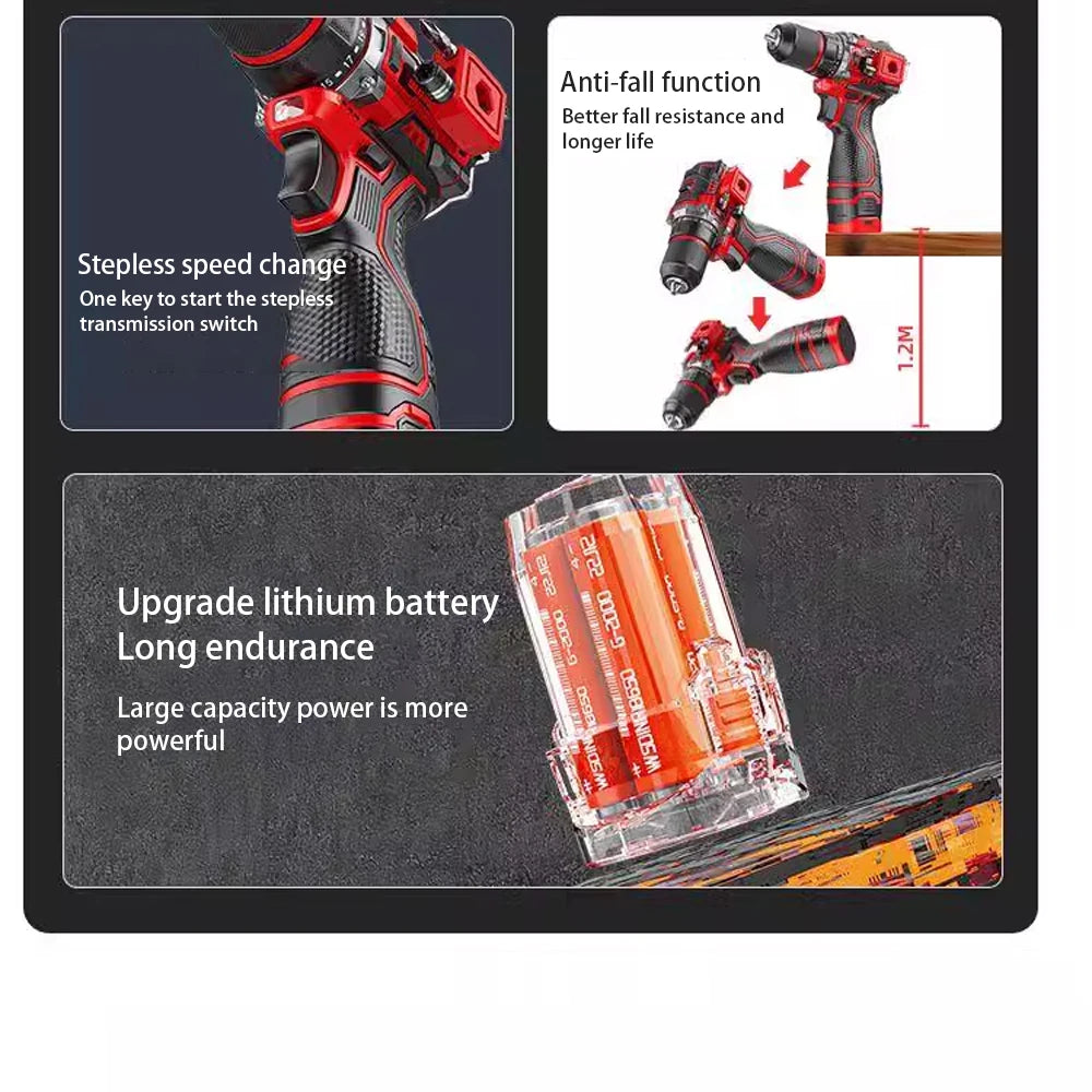 PINTUDY 16.8V Brushless Cordless Impact Drill with Metal Ratchet Chuck