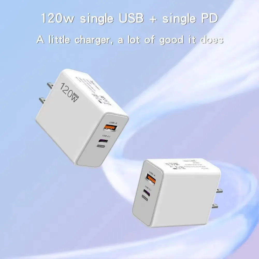 PD 120W Type C USB Fast Charge Phone Data Cable Mobile Phone Power Adapter For iPhone Xiaomi Huawei Samsung Wall