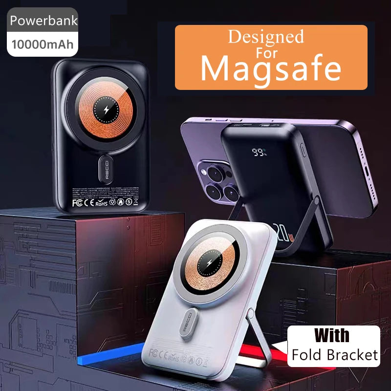Travel 10000mAh Powerbank For Magsafe Wireless Charger Power Banks Fast Charge External Battery With Bracket For iPhone 15 14 13