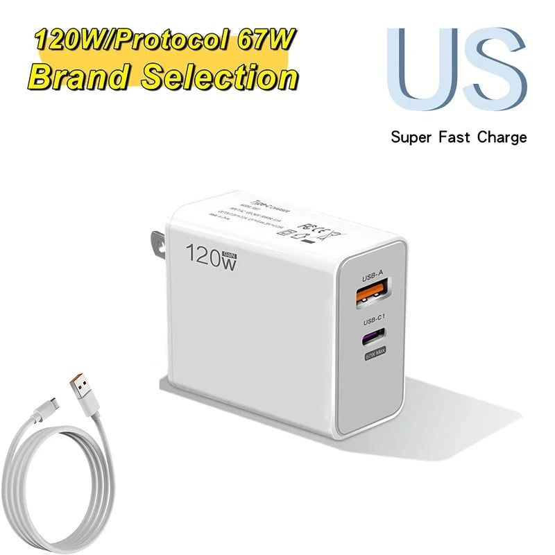 PD 120W Type C USB Fast Charge Phone Data Cable Mobile Phone Power Adapter For iPhone Xiaomi Huawei Samsung Wall