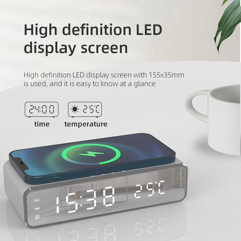 Wireless Charger Time Alarm Clock LED Digital Thermometer Chargers Fast Charging Dock Station for iPhone Samsung