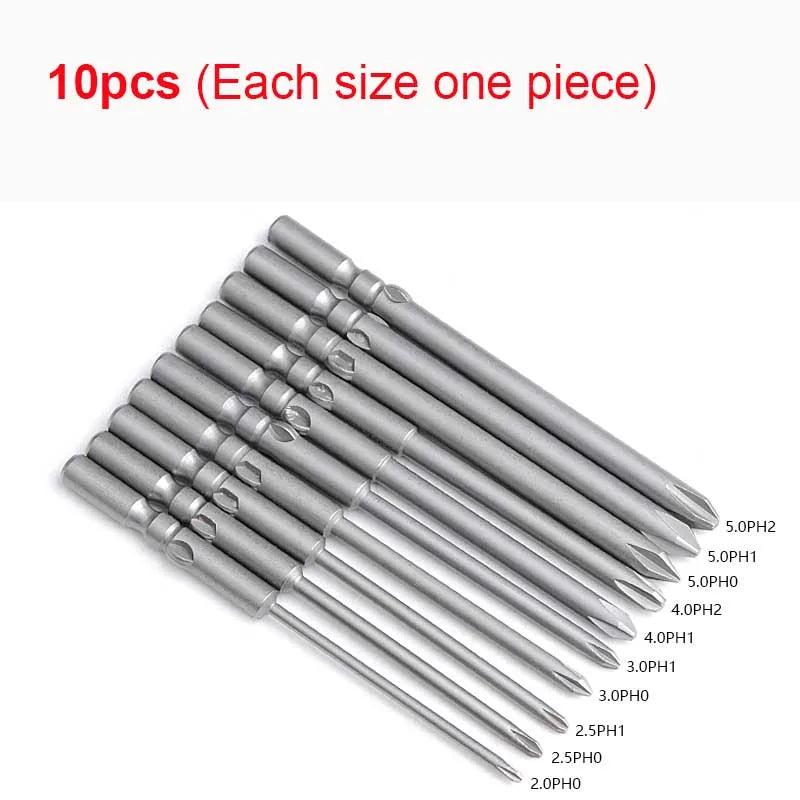 10pcs/lot 801 5mm Round Shank Magnetic Phillips Cross Screwdriver Bits Electric  bits PH0 PH1 PH2 80mm Full Length